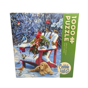 Cobble Hill Warm Winter's Day 1000 piece puzzle birds Christmas Cardinals Dog